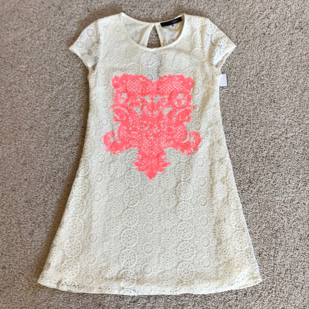 NWT, SugarLips Ivory & Pink Crochet Dress!